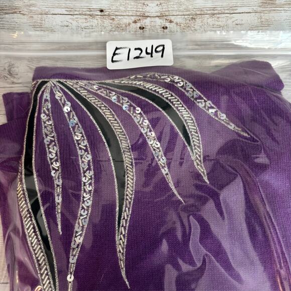 Vtg Bob Mackie Cardigan Medium Purple Artsy Bold Embroidery Embellished Sweater - Picture 9 of 9